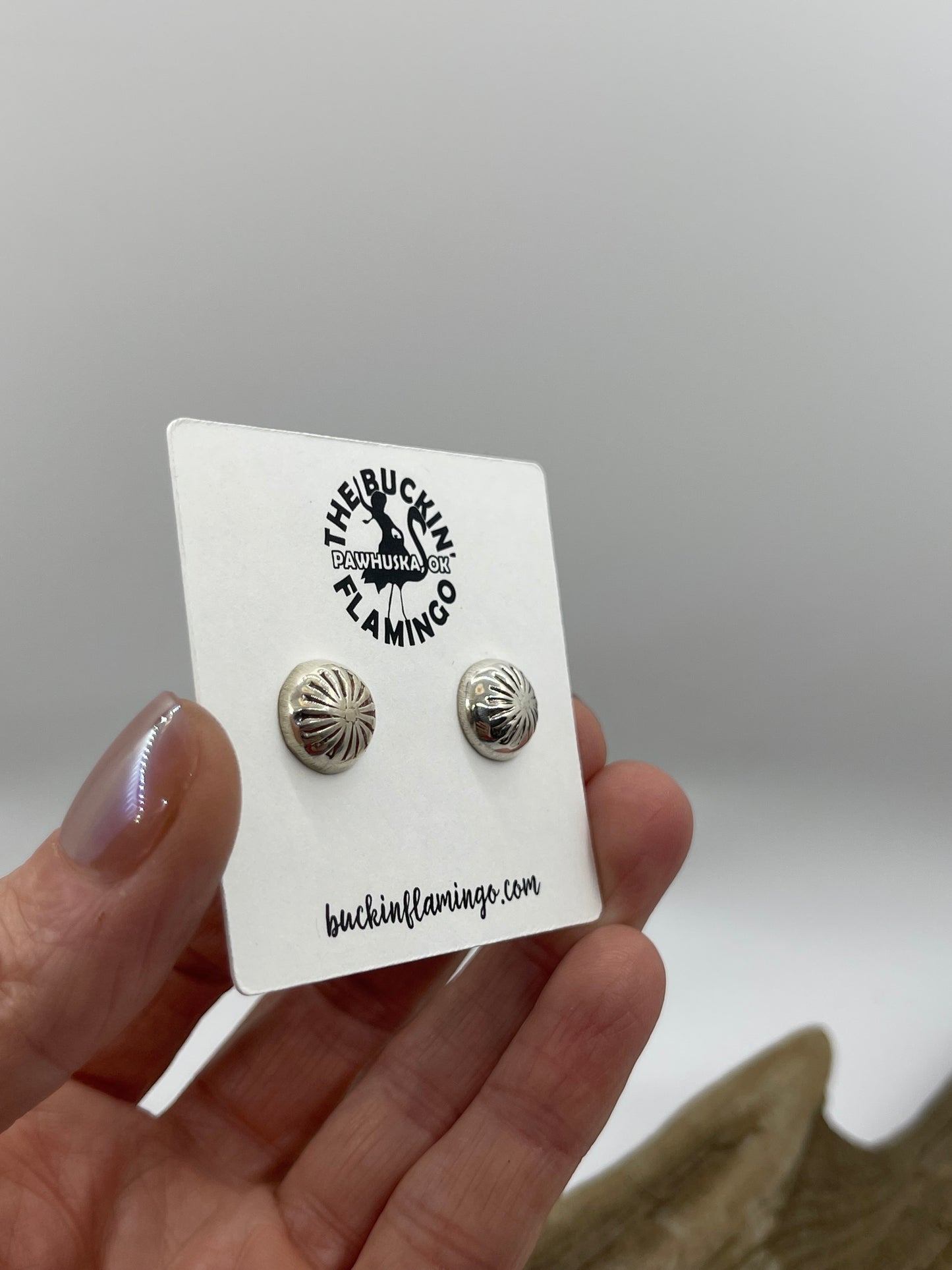 Half Stamped Navajo Pearl Post Earrings by Gloria Harvey, Navajo