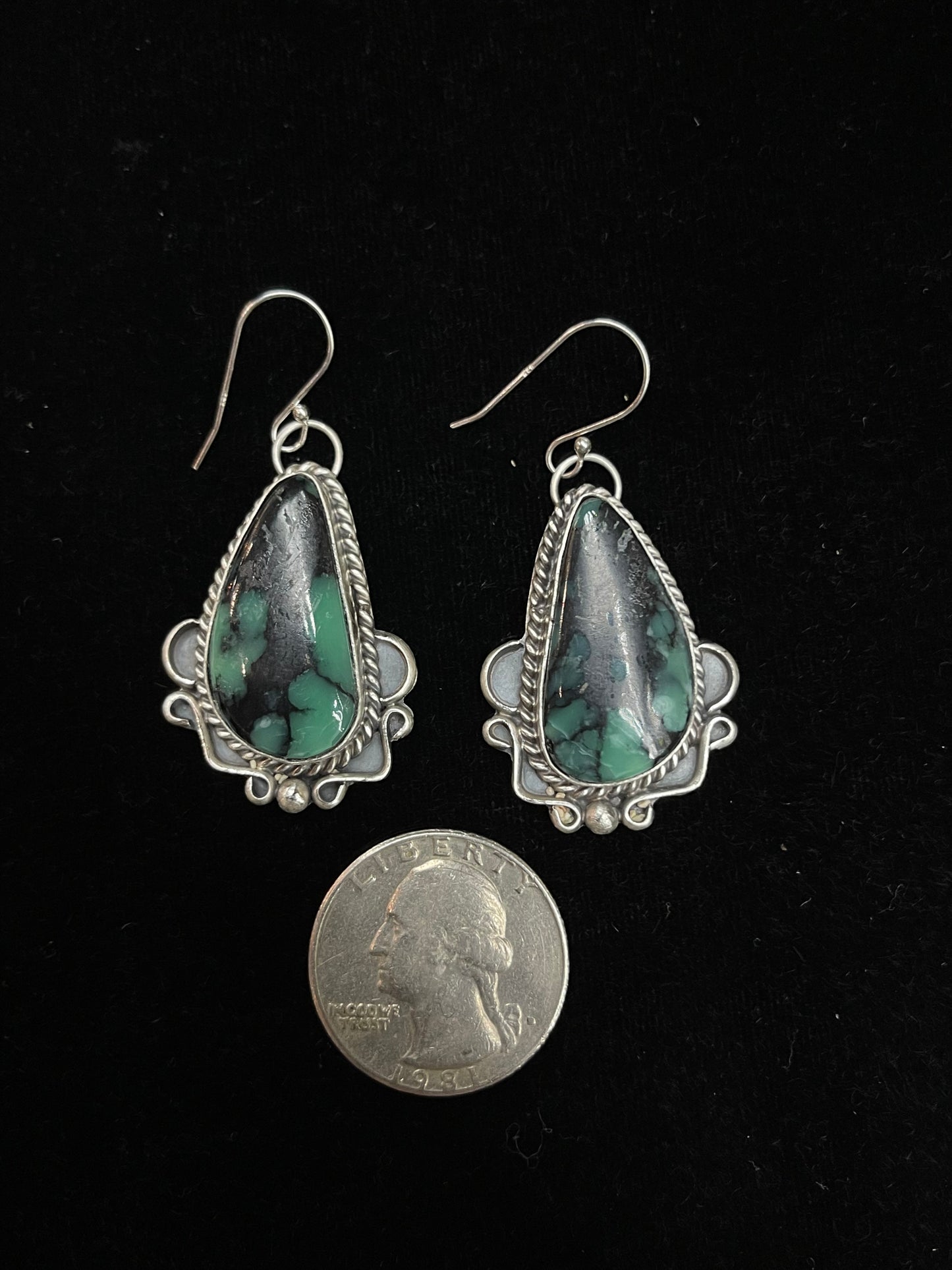 Emerald Rose Dangle Earrings by Terrell Nez Sr., Navajo