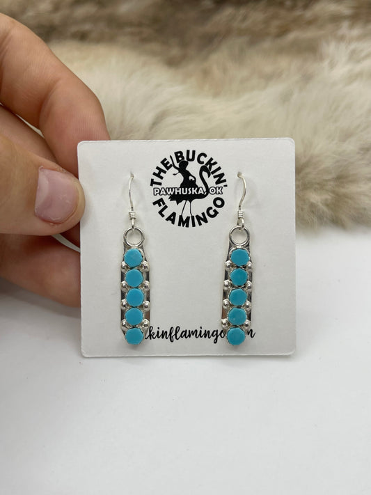 5 Stone Turquoise Dangle Earrings by Swain Charlie & Vanessa Hattie, Zuni