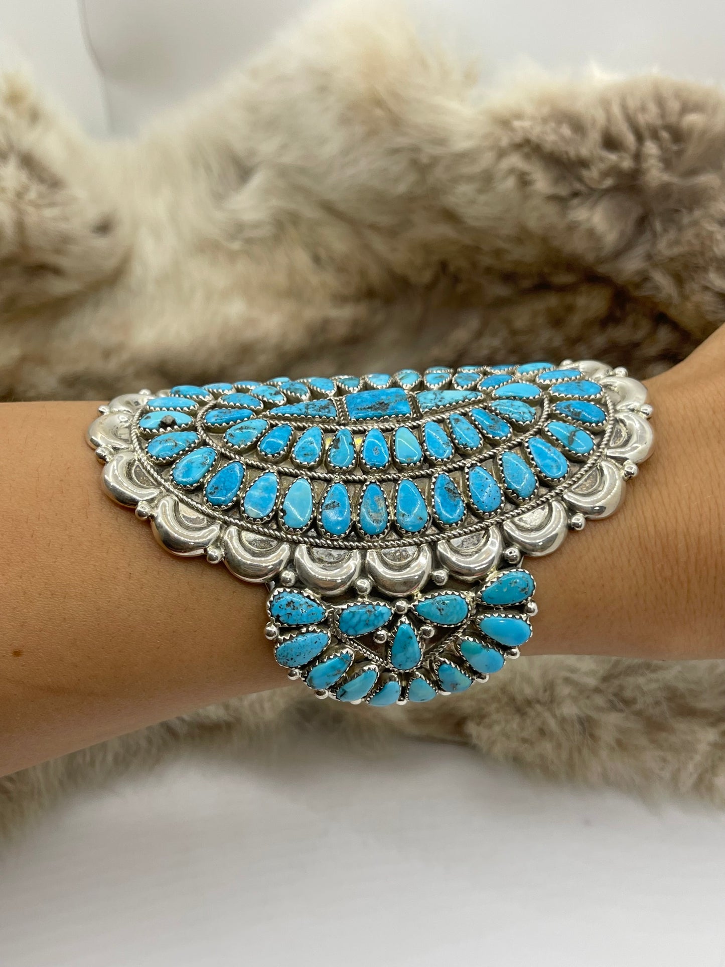 7” Kingman Turquoise Cluster Cuff by Justina Wilson, Navajo