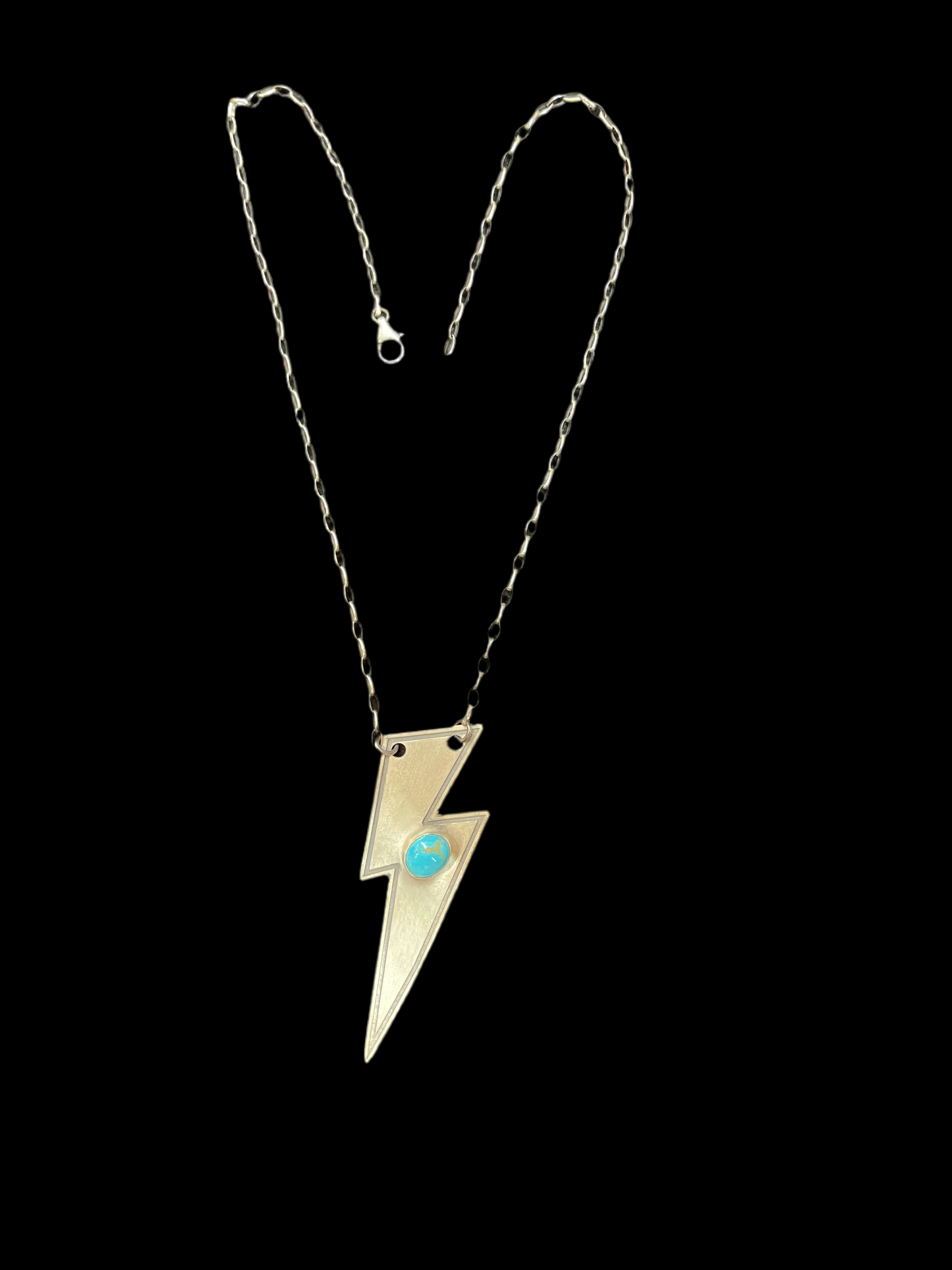 17" Sterling Silver Lighting Bolt Necklace with Sleeping Beauty Turquoise