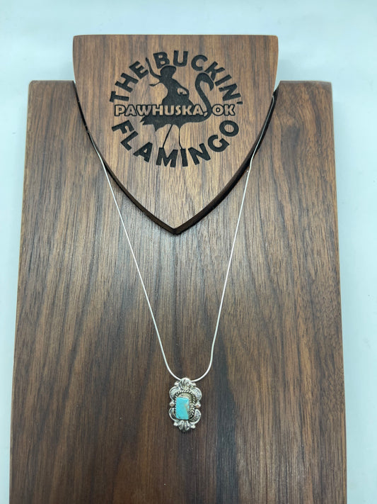 16" Kingman Turquoise Square Necklace by Sadie Jim, Navajo
