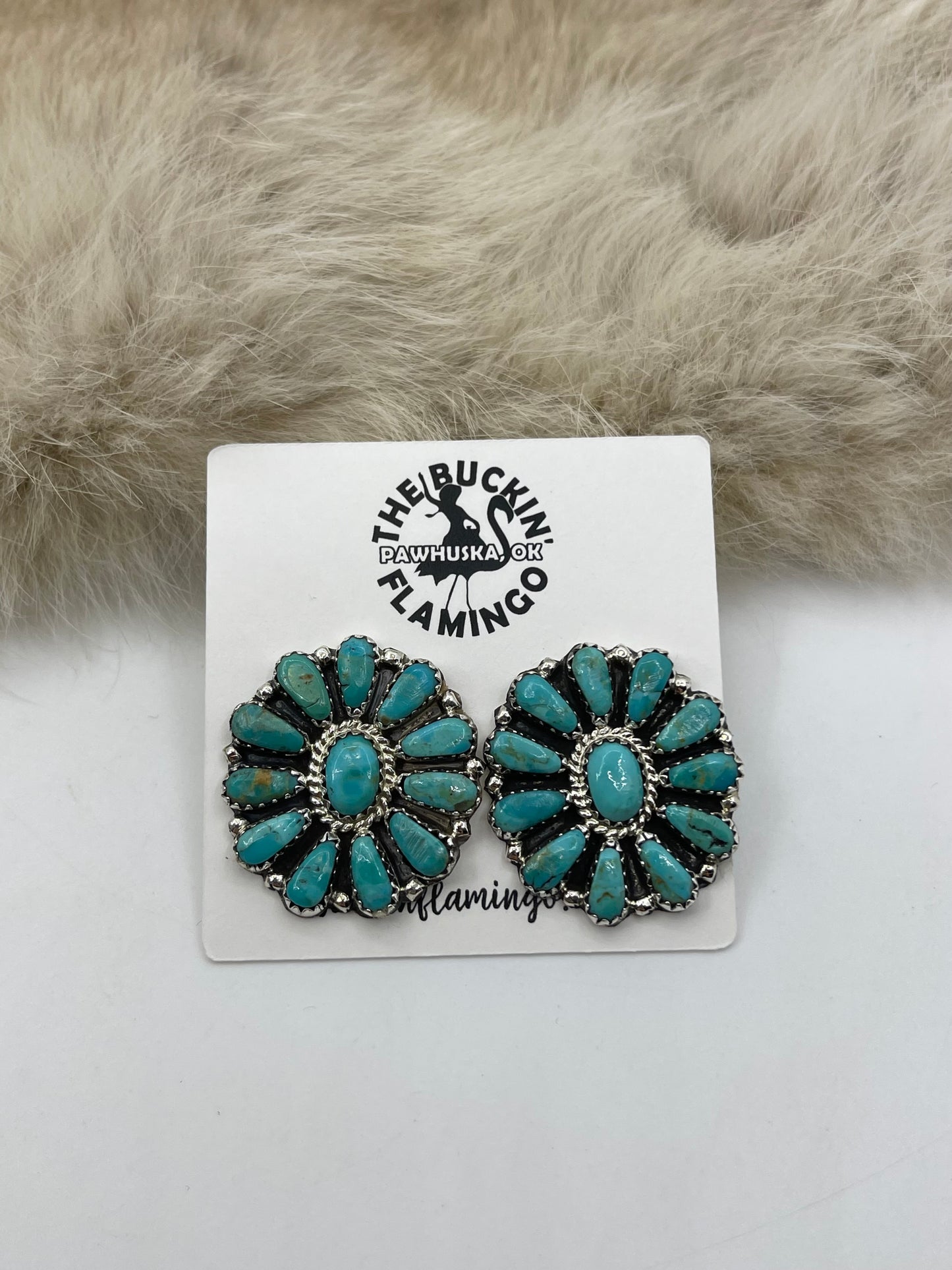 Turquoise Cluster Post Earrings by Zeita Begay, Navajo