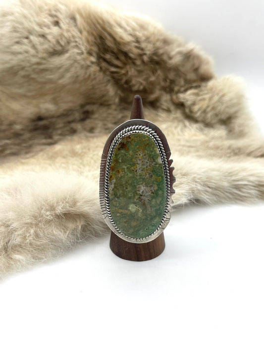 Adjustable (6.5-10.0) Emerald Valley Ring by J. Piano, Jr., Navajo