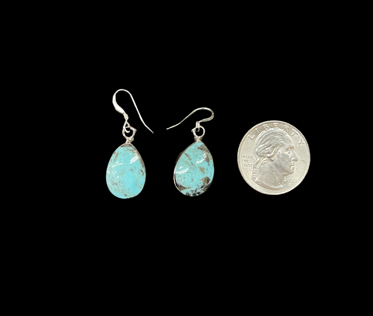 Turquoise Tear Drop Dangle Earrings by Sadie Jim, Navajo