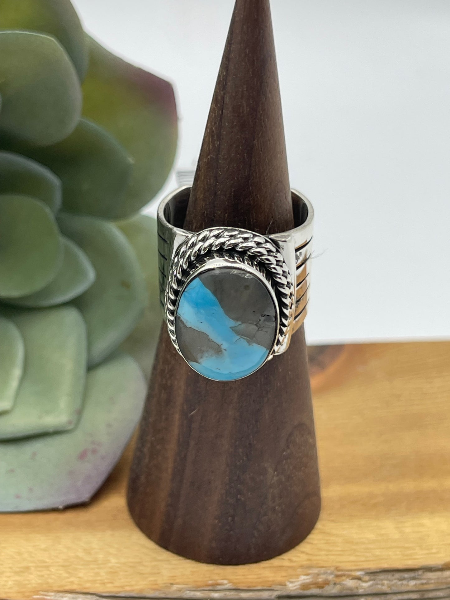 8.0 Kingman Turquoise Oval Ring by Bucky Belin, Navajo