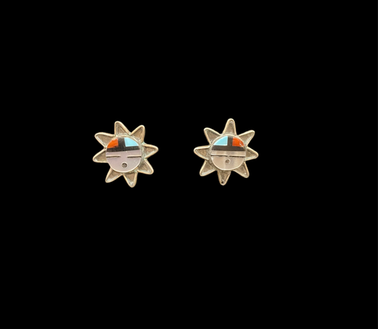 Inlay Sun Earrings, Zuni Made