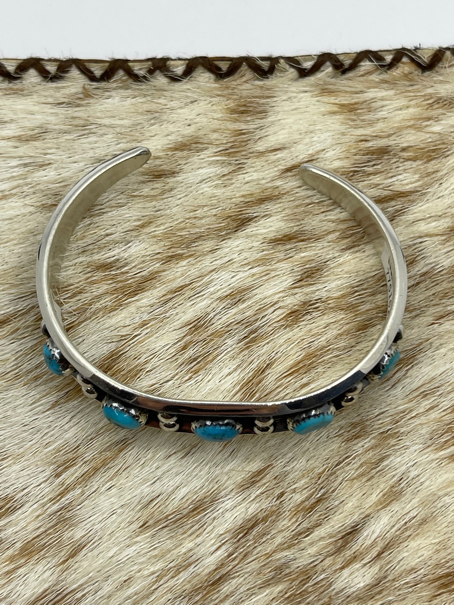 6"-6 3/4" 5 Stone Sleeping Beauty Turquoise Cuff by Paul Largo, Navajo