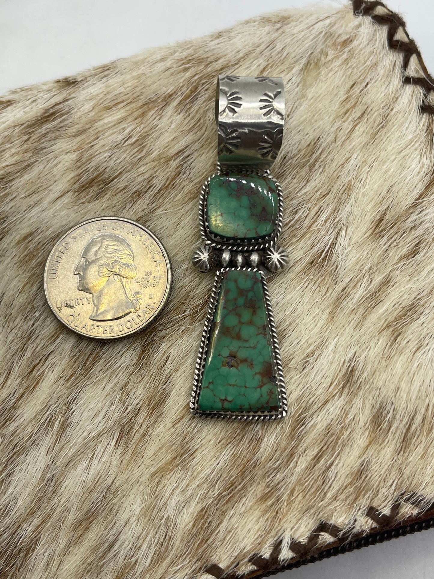 2 Stone Turquoise Pendant by Selina Warner, Navajo