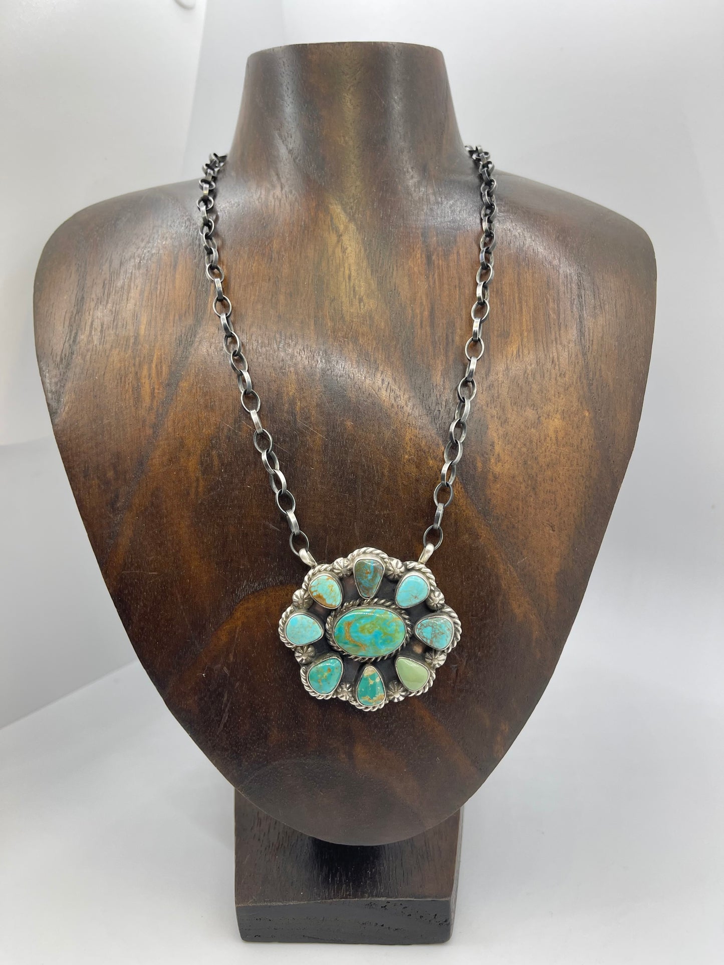 16" Kingman Turquoise Cluster Necklace by Augustine Largo, Navajo