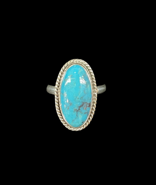 9.0 Kingman Turquoise Oval Ring by Zia, Navajo