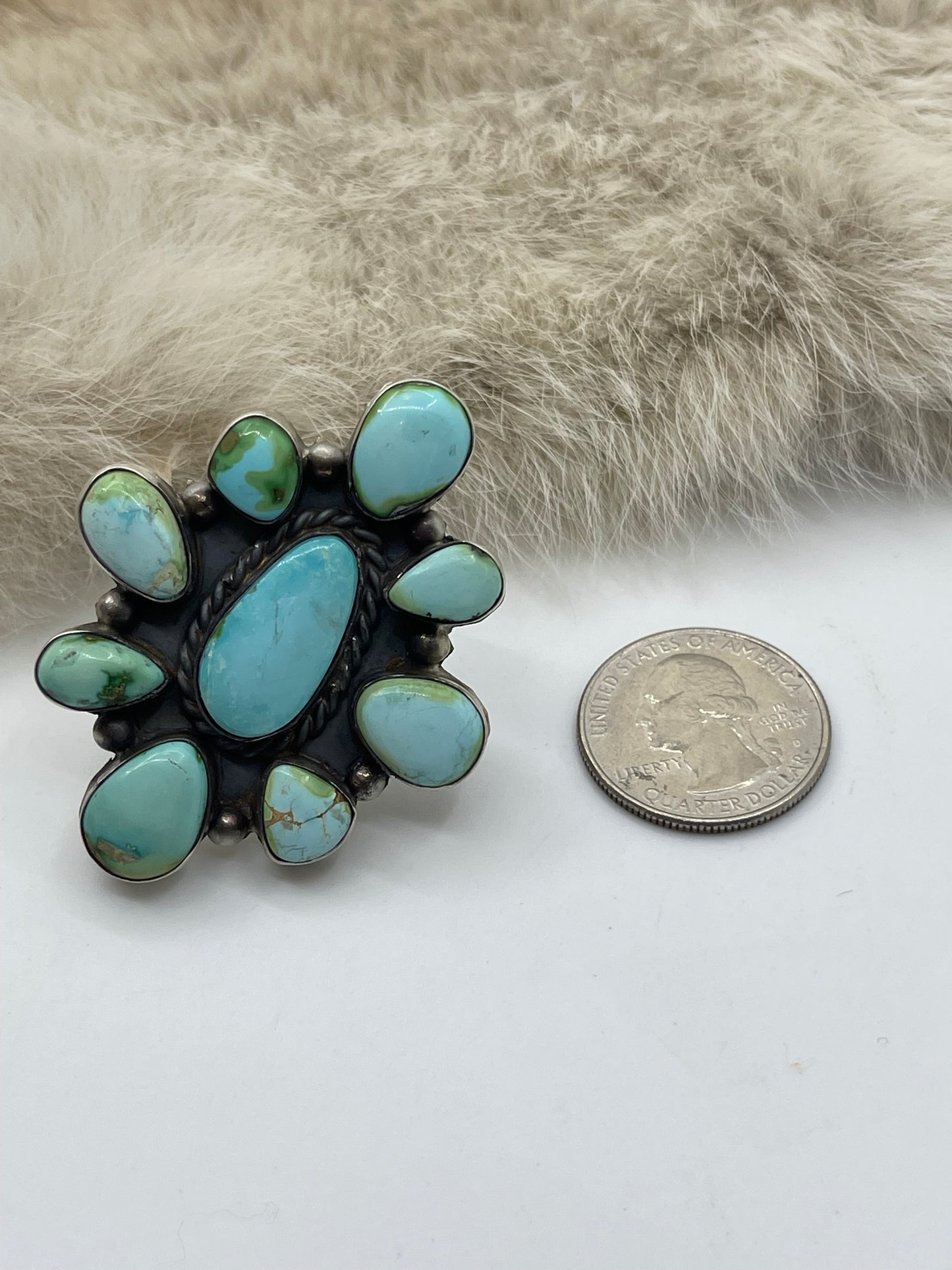 Adjustable 7.0-11.0 Sonoran Gold Turquoise Cluster Ring by Aldora Henry, Navajo