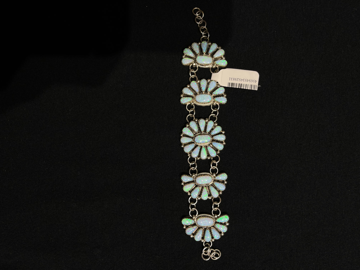 6 1/2"-7 1/4" White Opal Cluster Bracelet by Alicia Wilson, Navajo