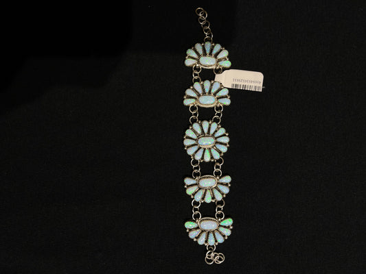 6 1/2"-7 1/4" White Opal Cluster Bracelet by Alicia Wilson, Navajo