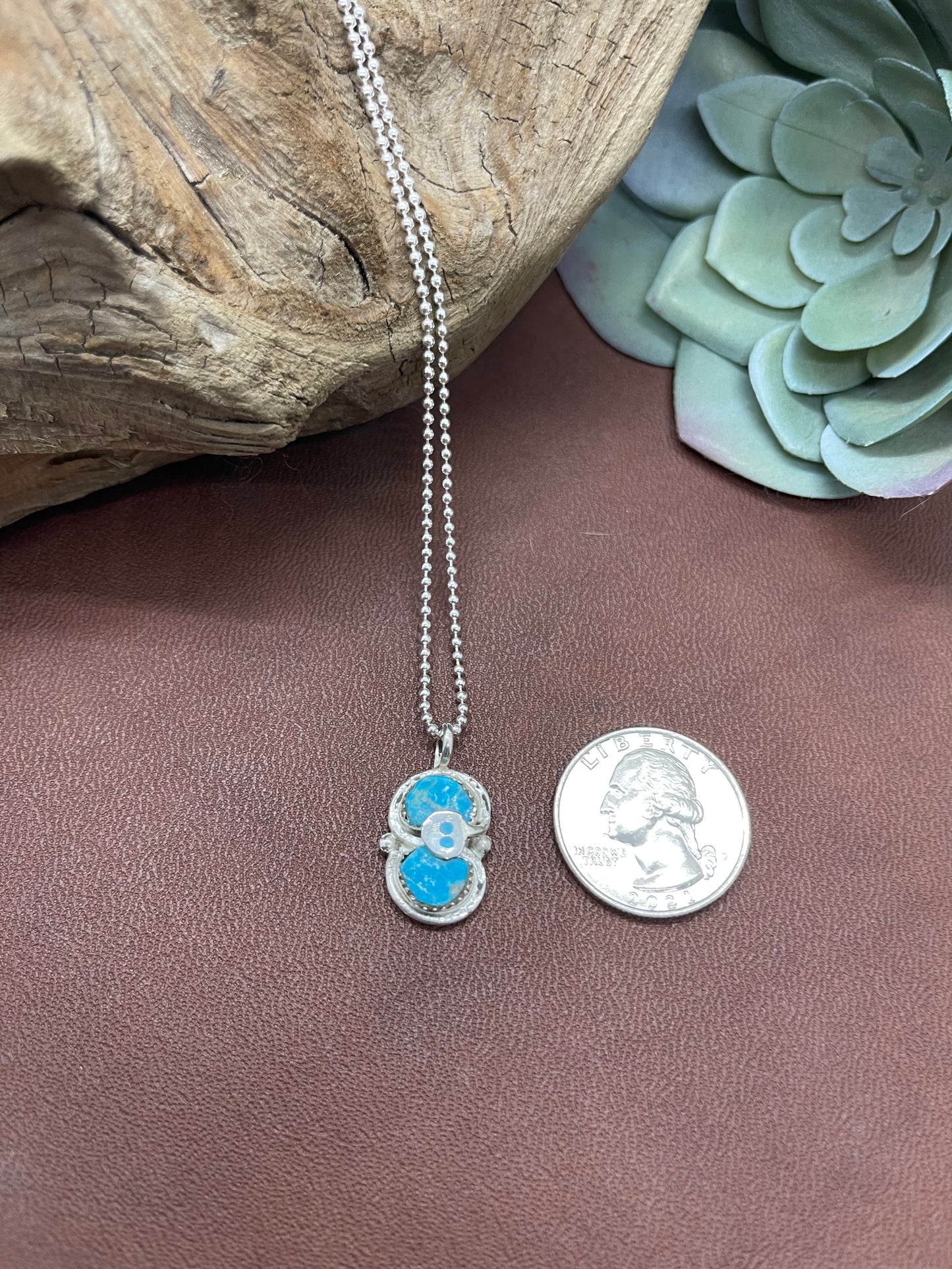 18" Turquoise Snake Pendant Necklace by Gayle Calabeza, Zuni
