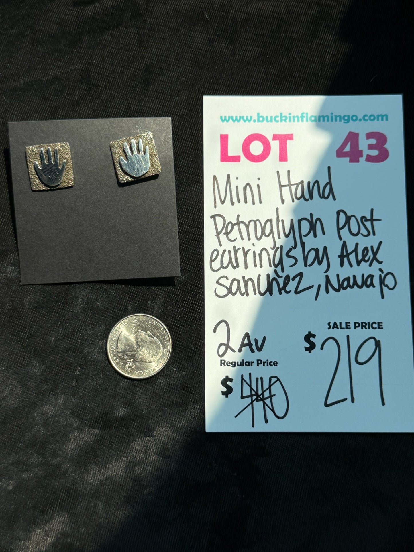 LOT 43 8/9 Mini Hand Petroglyph Post Earrings by Alex Sanchez, Navajo