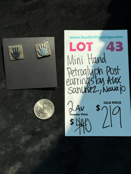 LOT 43 8/9 Mini Hand Petroglyph Post Earrings by Alex Sanchez, Navajo