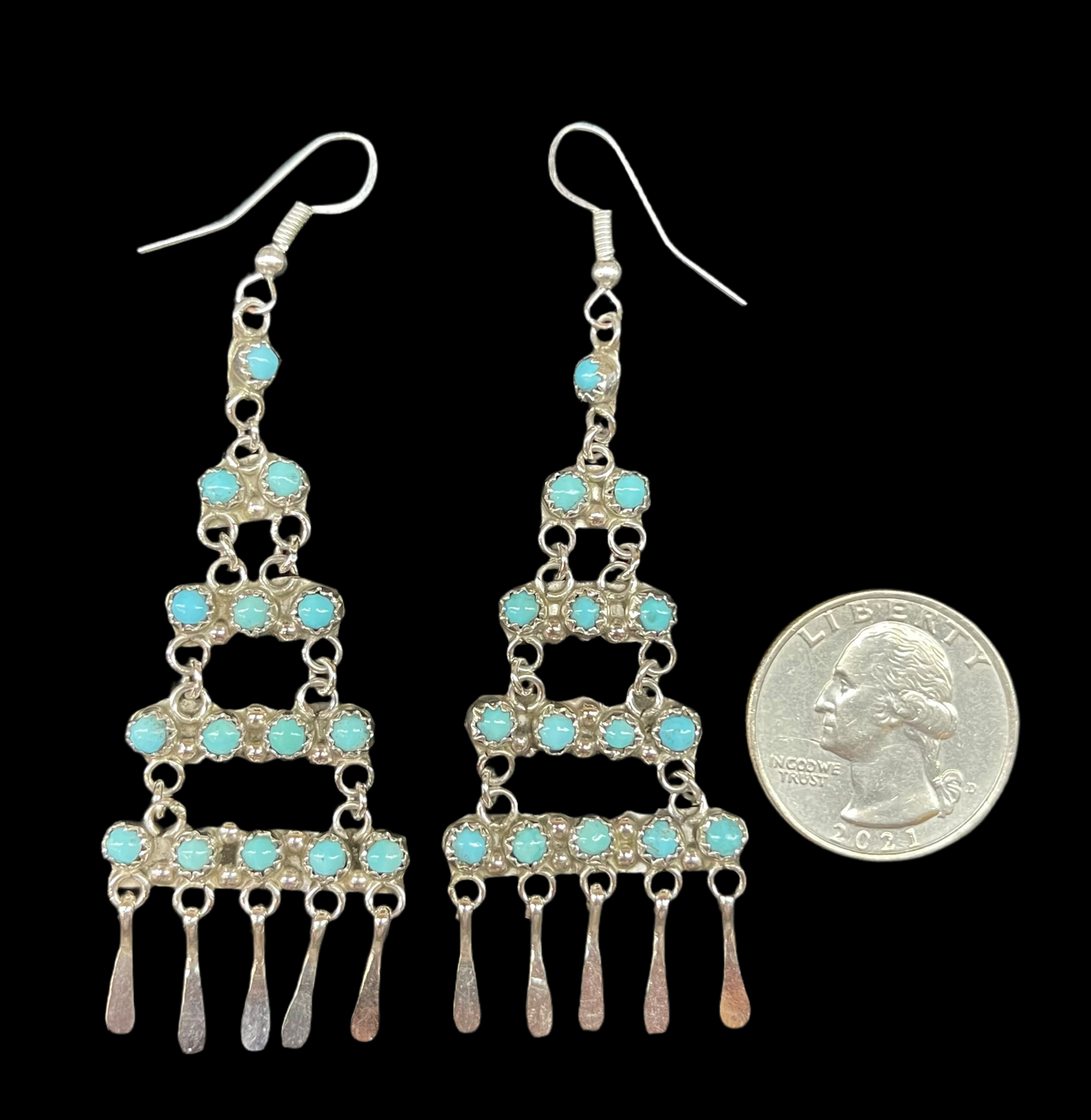 Turquoise Chandelier Style Earrings by Sylvia Chee, Navajo