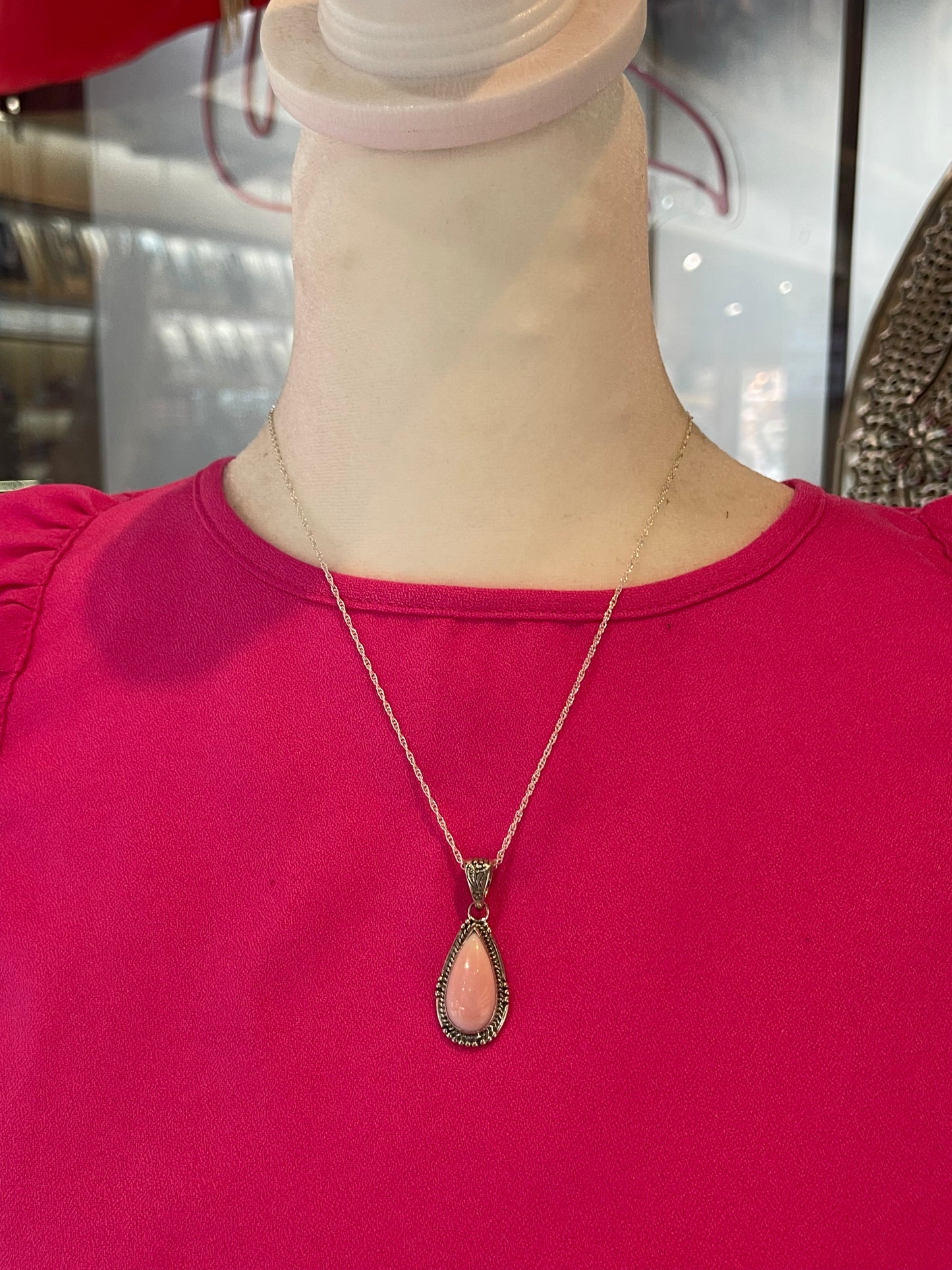Pink Conch Shell Teardrop Pendant on Chain