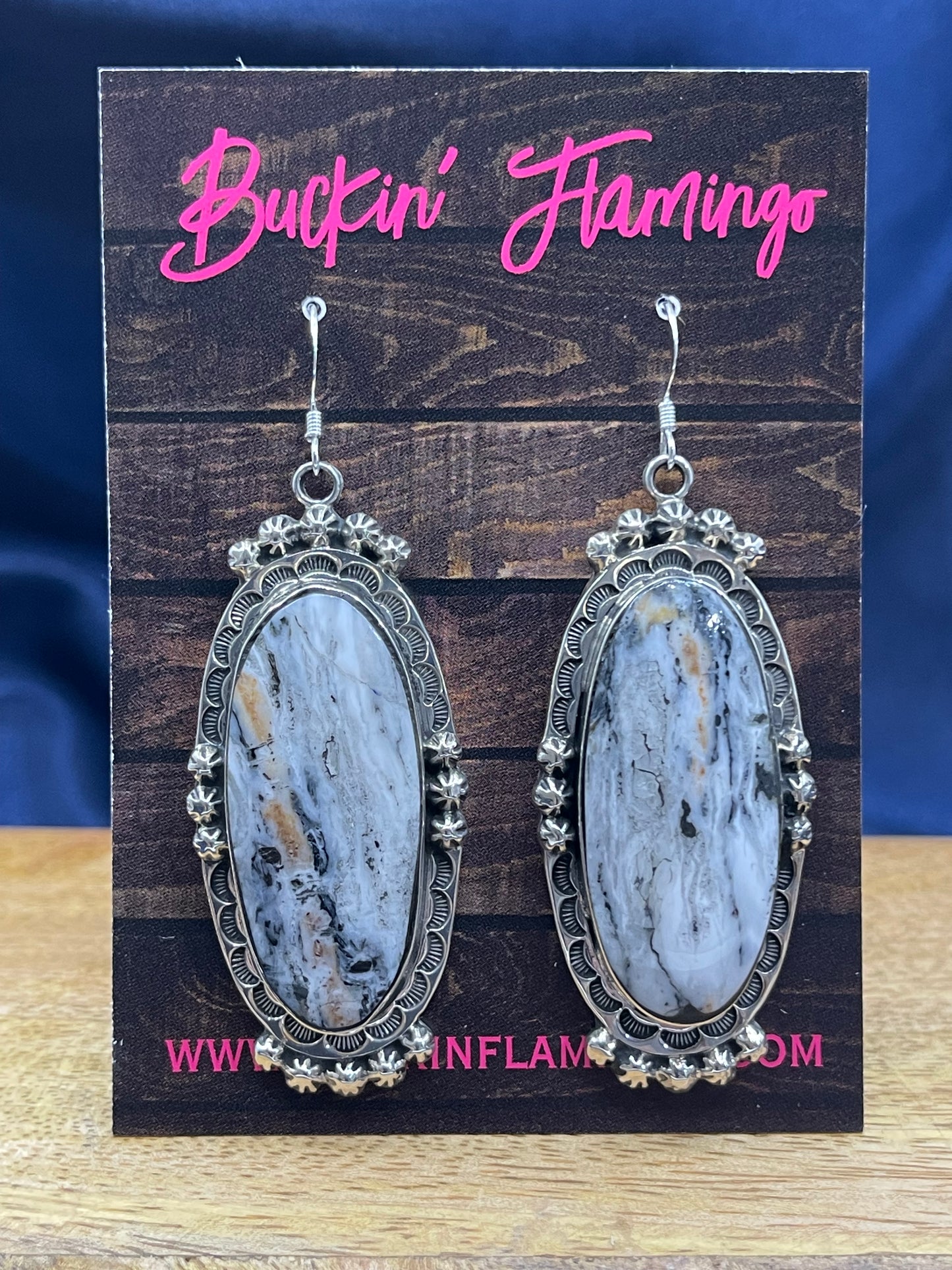 White Buffalo Long Oval Earrings