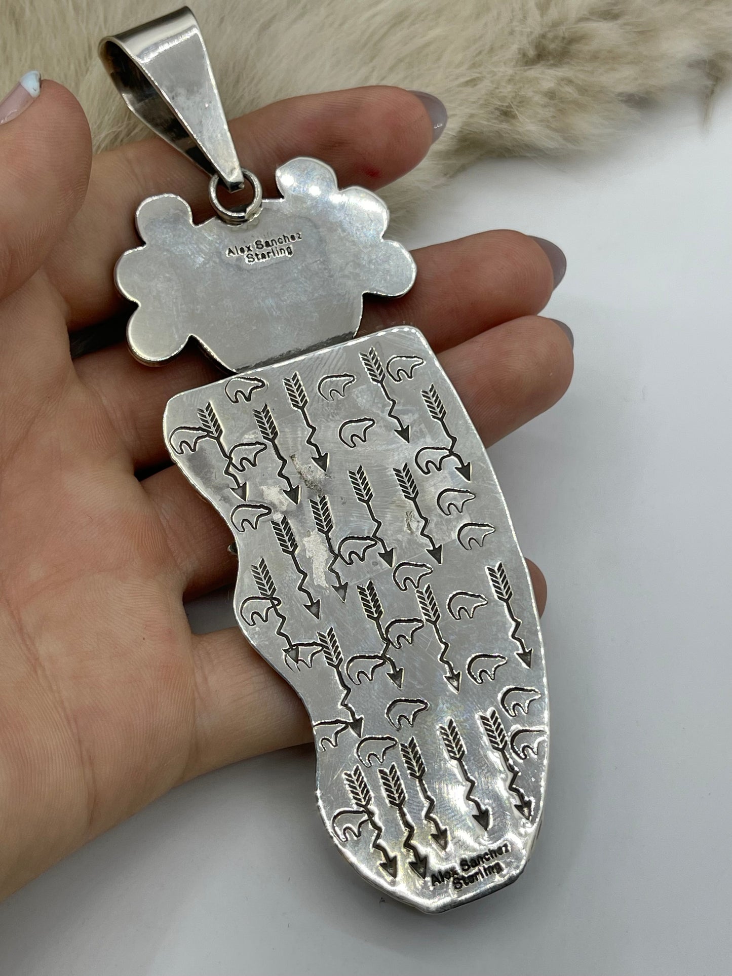 Maiden Face Petroglyph Pendant with Kingman Turquoise by Alex Sanchez, Navajo
