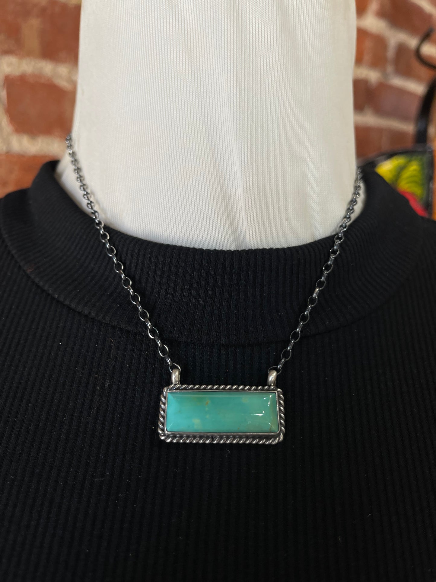 16" Light Green Kingman Turquoise Bar Necklace by Johnny Dixon, Navajo