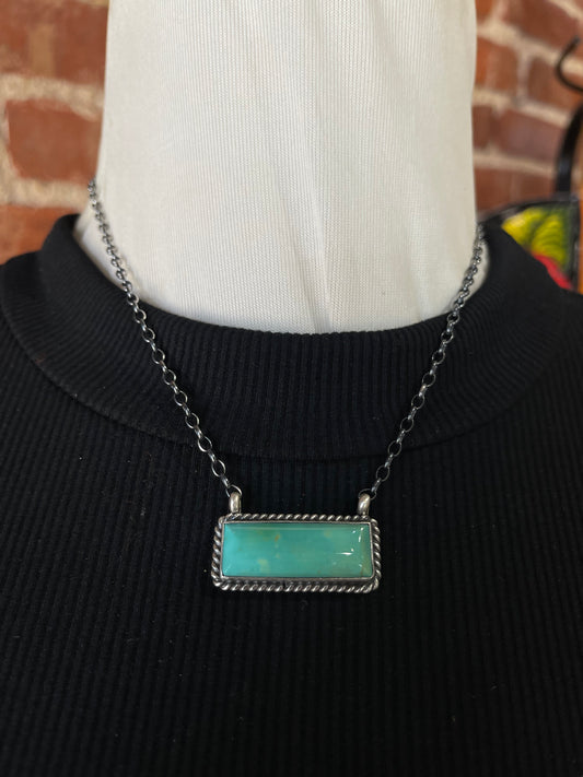 16" Light Green Kingman Turquoise Bar Necklace by Johnny Dixon, Navajo