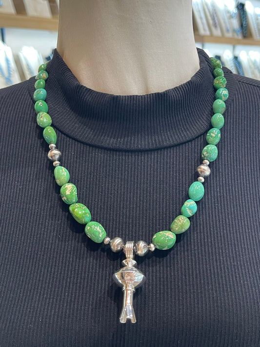 22" Natural Sonoran Gold Turquoise Nuggets with Silver Blossom