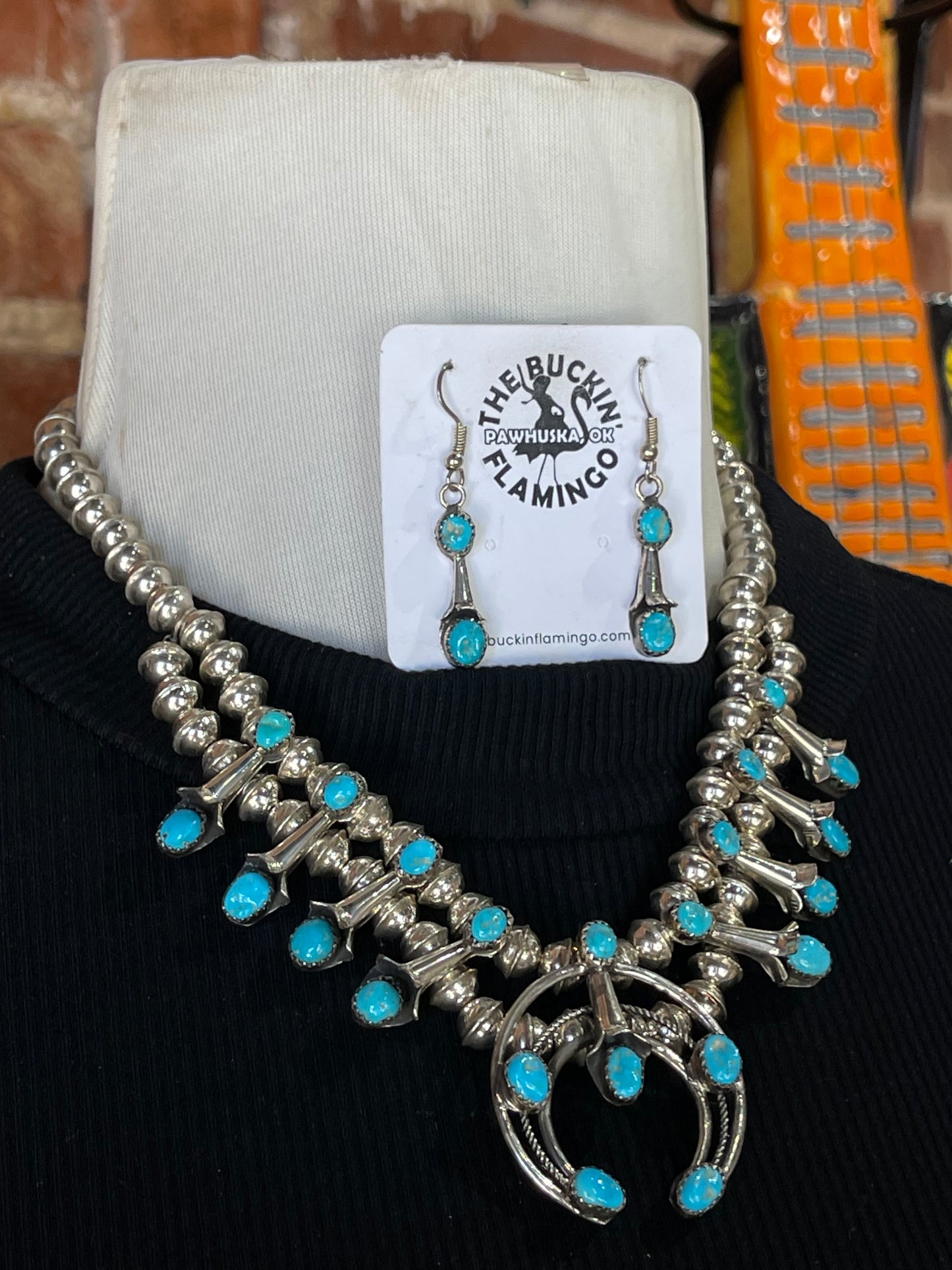 16” Sleeping Beauty Turquoise Squash Blossom Set by Phil Garcia, Navajo
