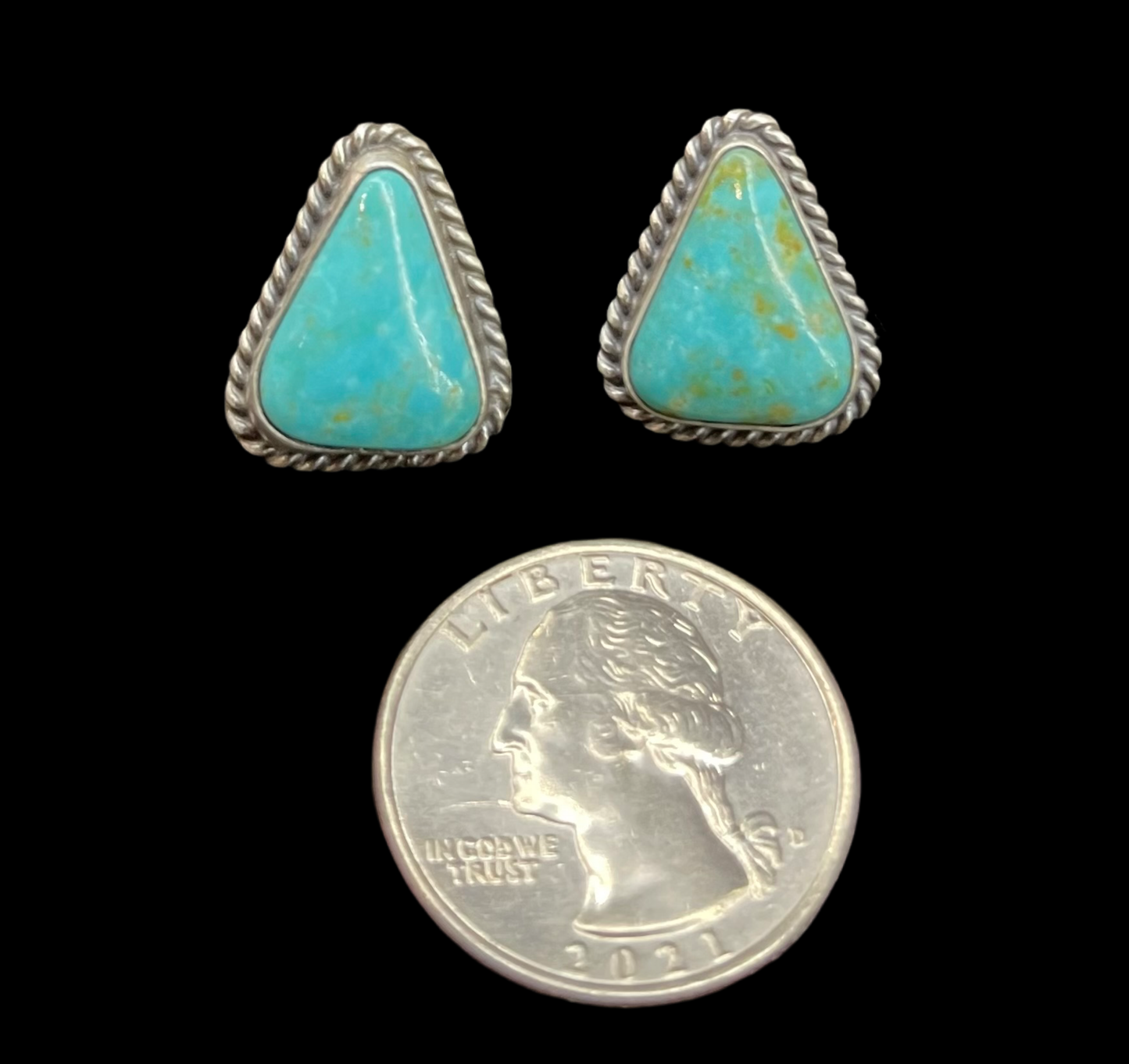 Kingman Turquoise Triangle Post Earrings by Sheryl Kee, Navajo