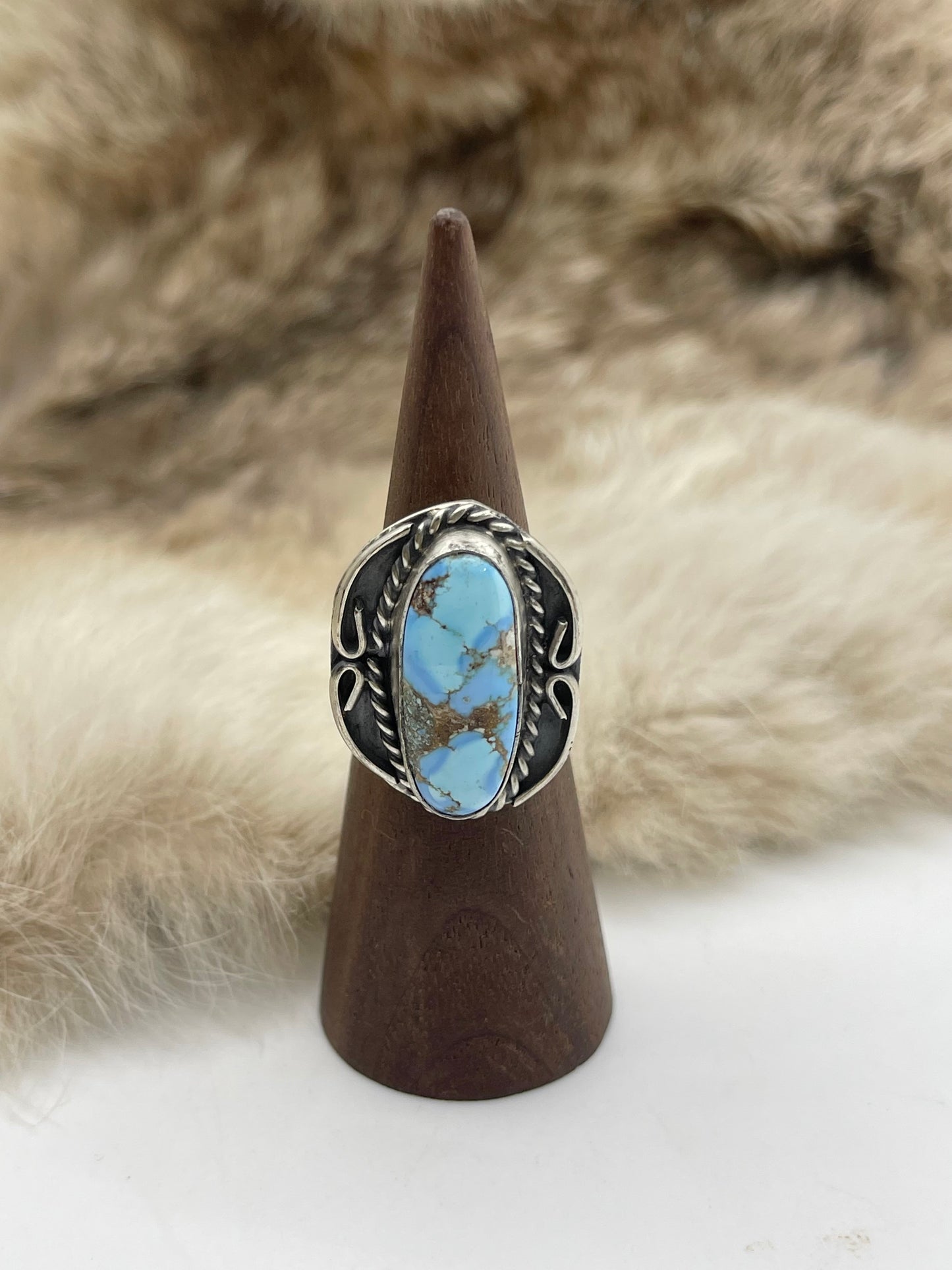 7.0 Golden Hills Turquoise Ring by Gilbert Nez, Navajo