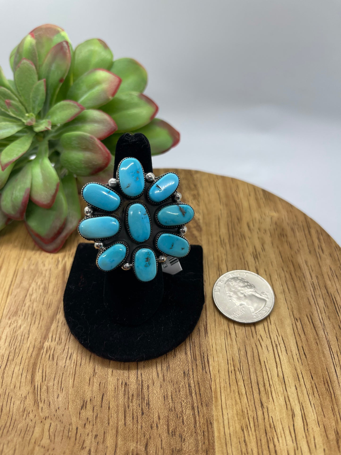 7.0 Turquoise Cluster Ring by Bernita Begay, Navajo