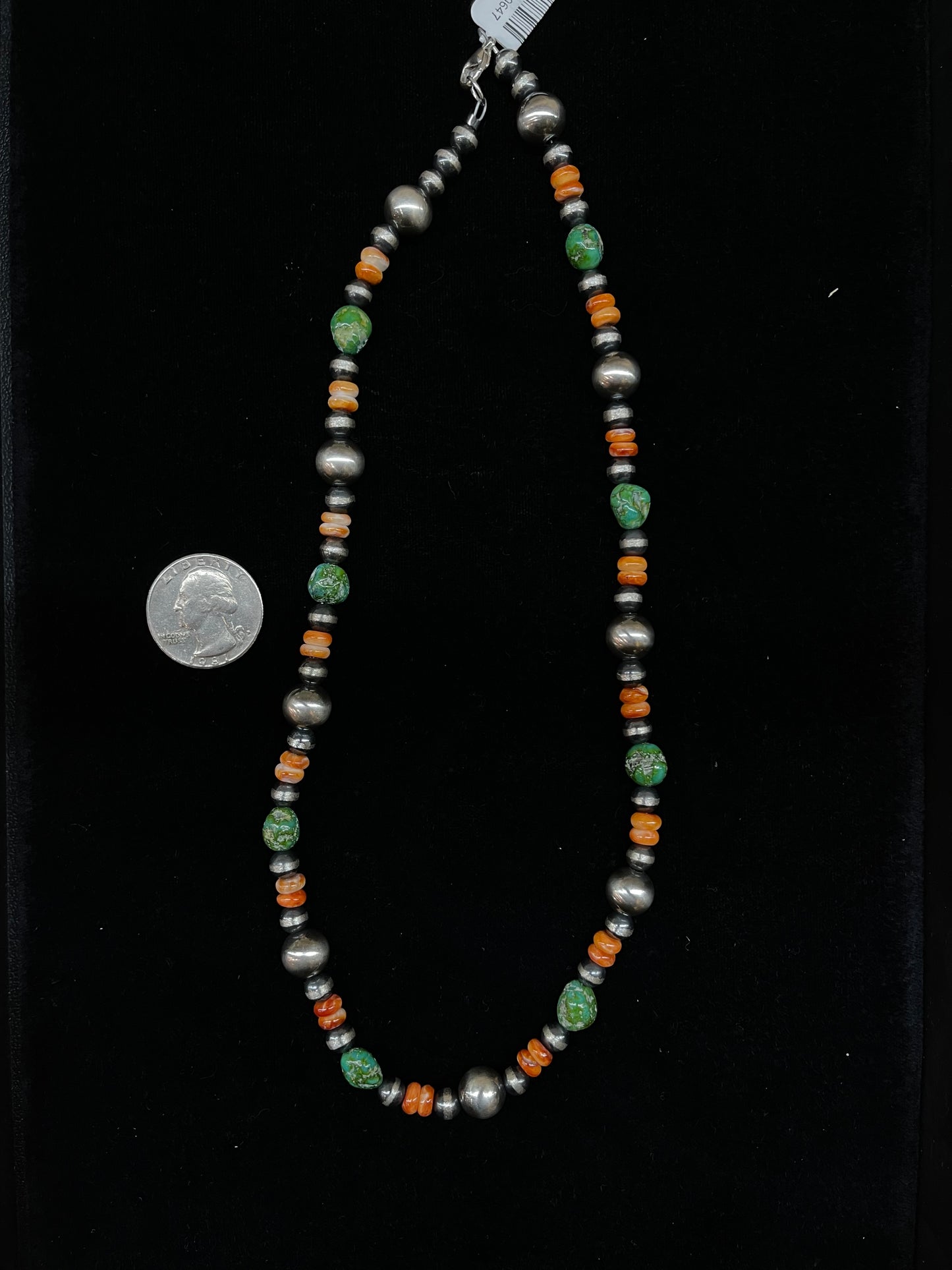 20" 6mm-10mm Navajo Pearl, Spiny Oyster, and Sonoran Gold Turquoise Necklace