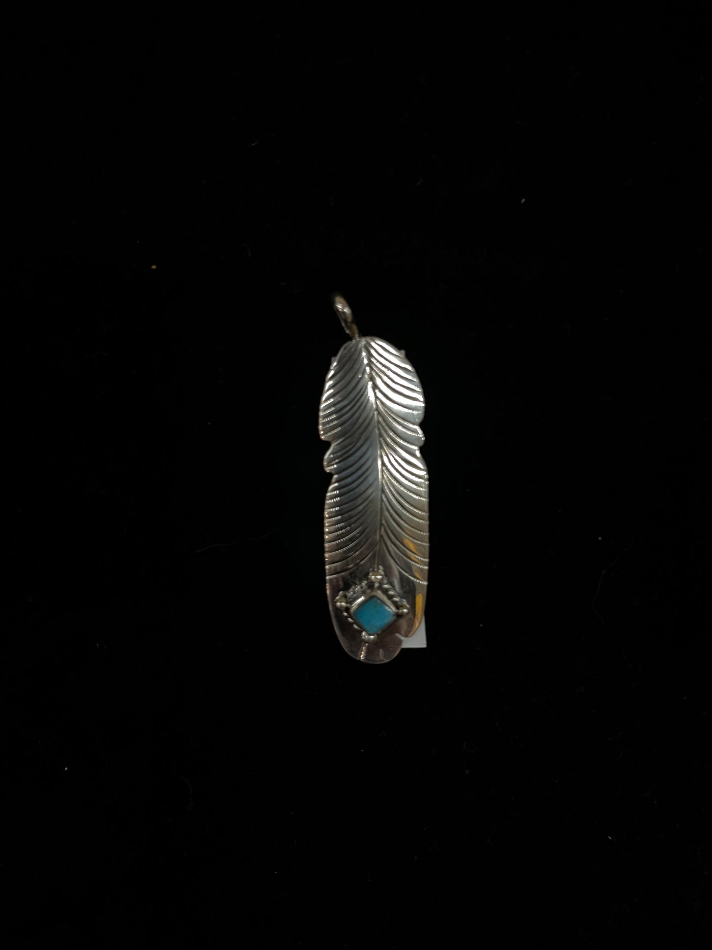 Turquoise Feather Pendant with a 3mm Bale by Raymand Yazzie, Navajo