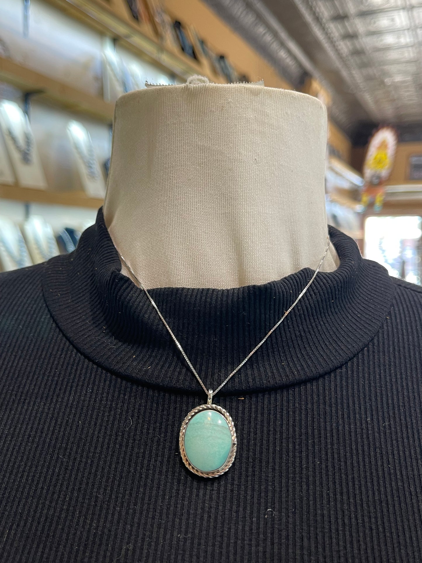 16" Turquoise Round Pendant by Sammie Burnside, Navajo