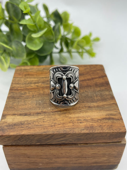 7.0 Wide Silver Band Ring by Derrick Gordon, Navajo