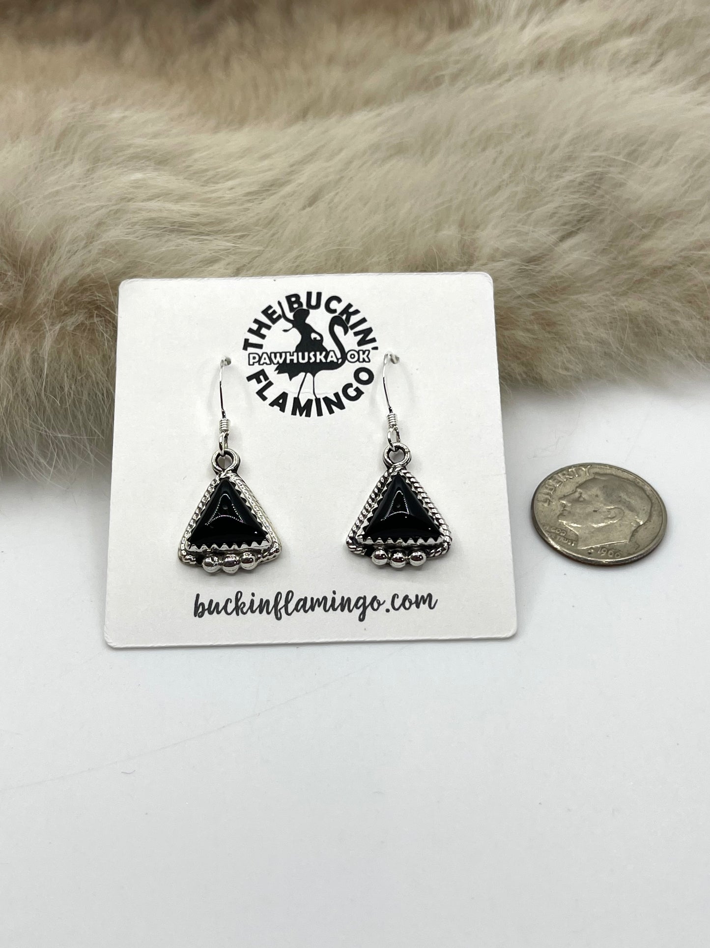Black Onyx Triangle Hook Earrings by Sharon McCarthy, Navajo