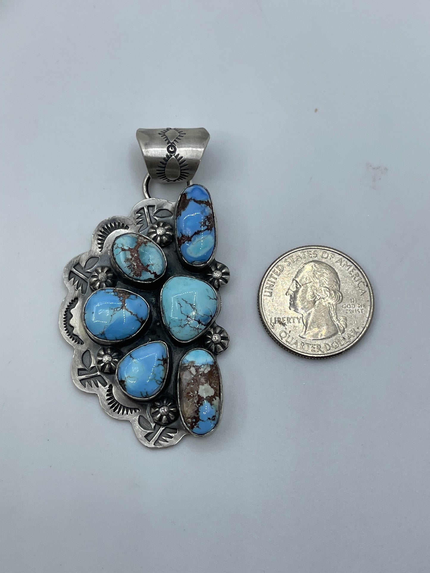 Golden Hills Turquoise Half Cluster Pendant by Lyle Piaso, Navajo