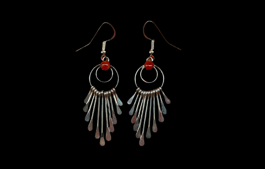 Sterling Silver and Red Coral Fringe Dangle Earrings