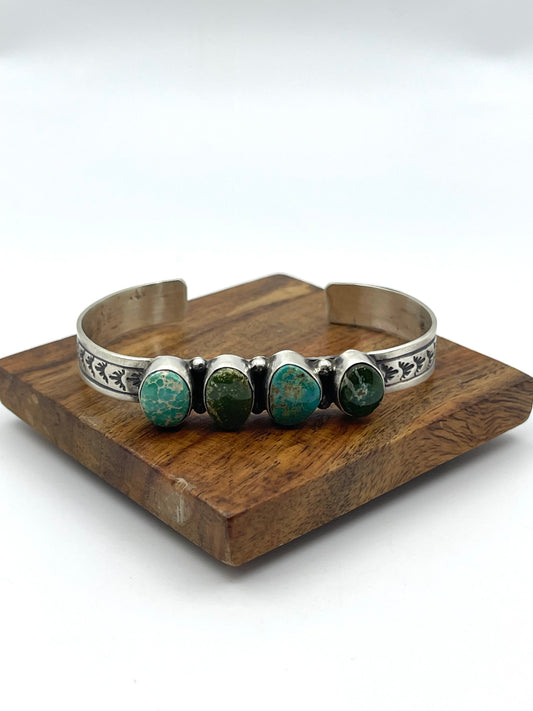 6.5"-7.5" 4 Stone Turquoise Royston Turquoise Cuff by Rick Enriquez, Navajo