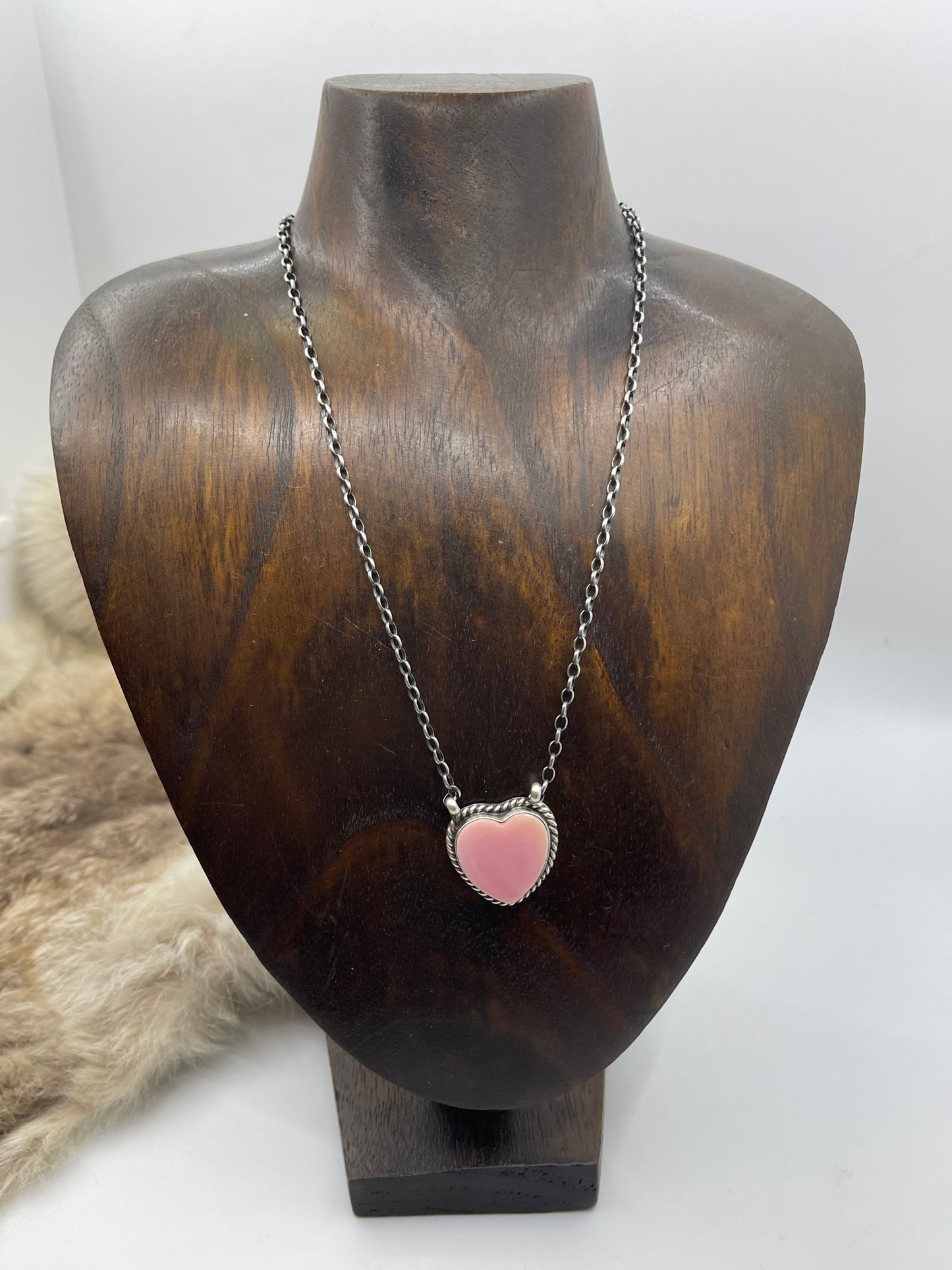 16" Pink Conch Shell Heart Necklace by Donavan Skeet, Navajo