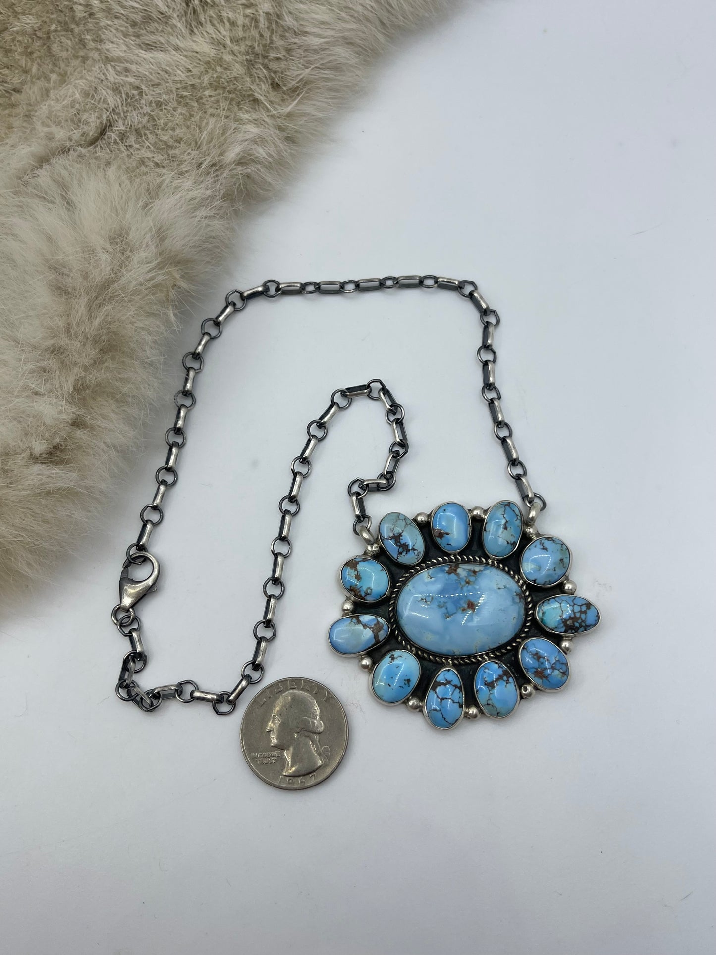 17" Golden Hills Turquoise Cluster Necklace by Geraldine James, Navajo