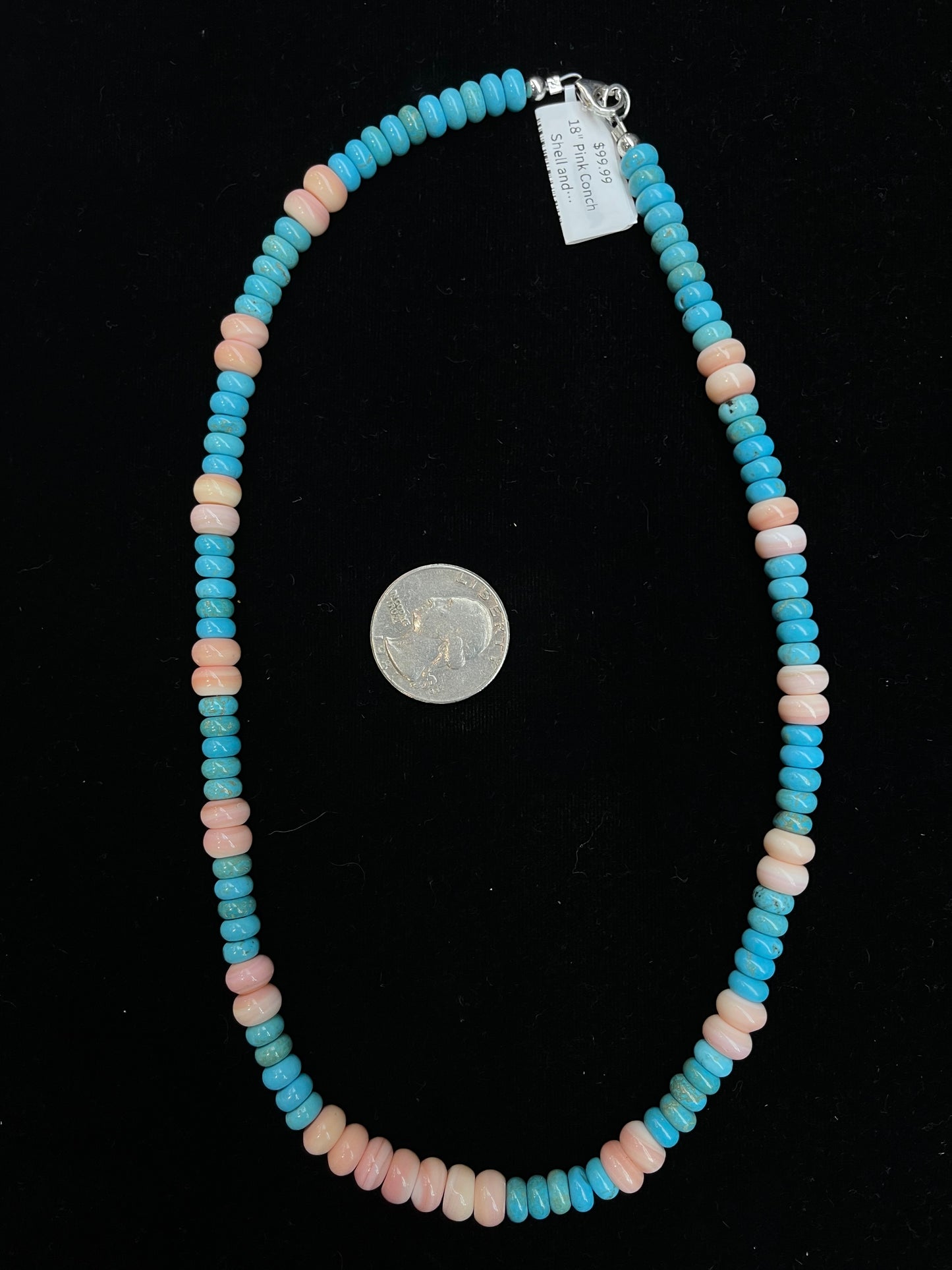 18" Pink Conch Shell and Turquoise Necklace