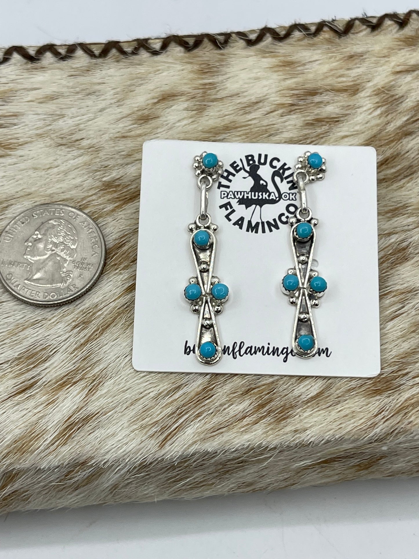 Turquoise Post Dangle Earrings by Rena Laate, Zuni