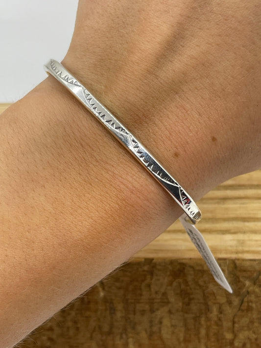 5 1/2"-6 3/4" Silver Stamped Stacker Cuff by Elaine Tahe, Navajo