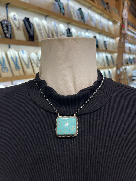 16" #8 Turquoise Square Necklace by Johnny Dixon, Navajo
