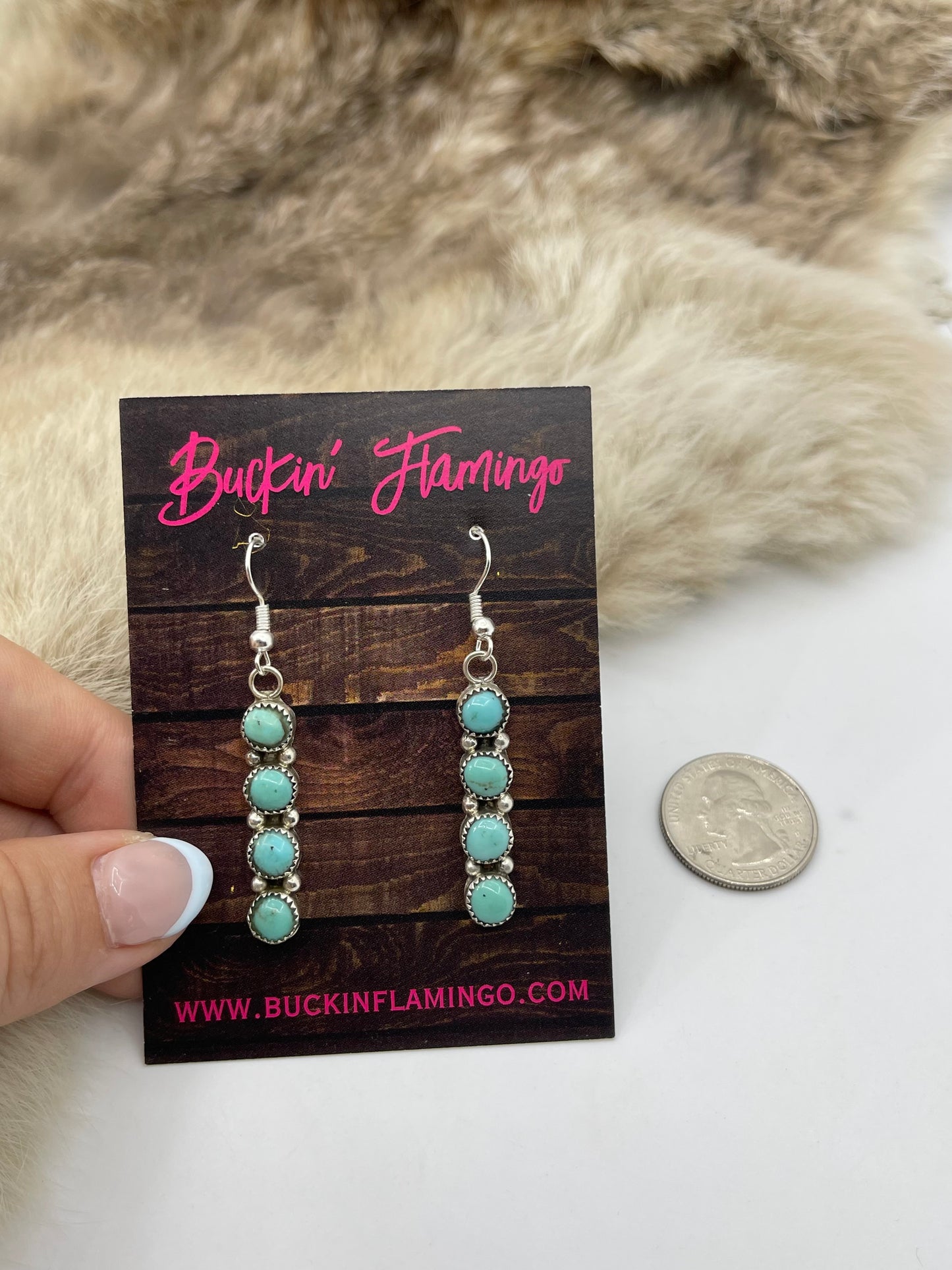 4 STONE KINGMAN TURQUOISE DANGLE EARRINGS BY MAXINE RAMIREZ, NAVAJO