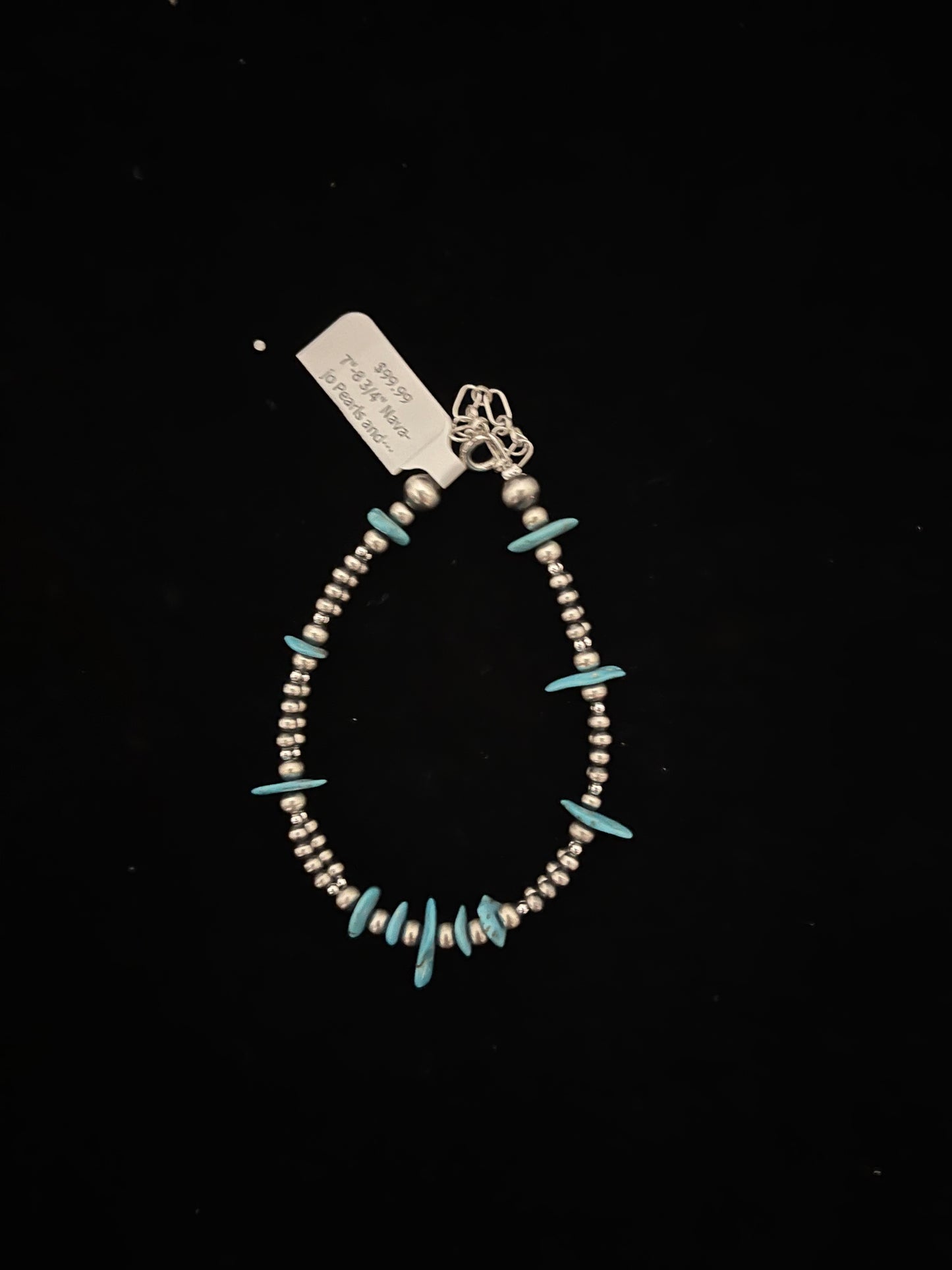 7"-8 3/4" Navajo Pearls and Turquoise Chunk Bracelet by Lucinda Sardo, Navajo