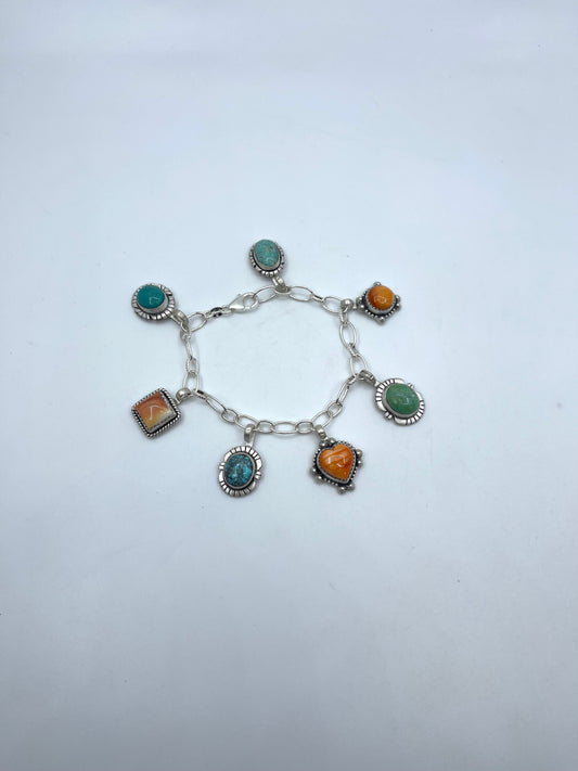 7.0” Kingman Turquoise & Orange Spiny Charm Bracelet