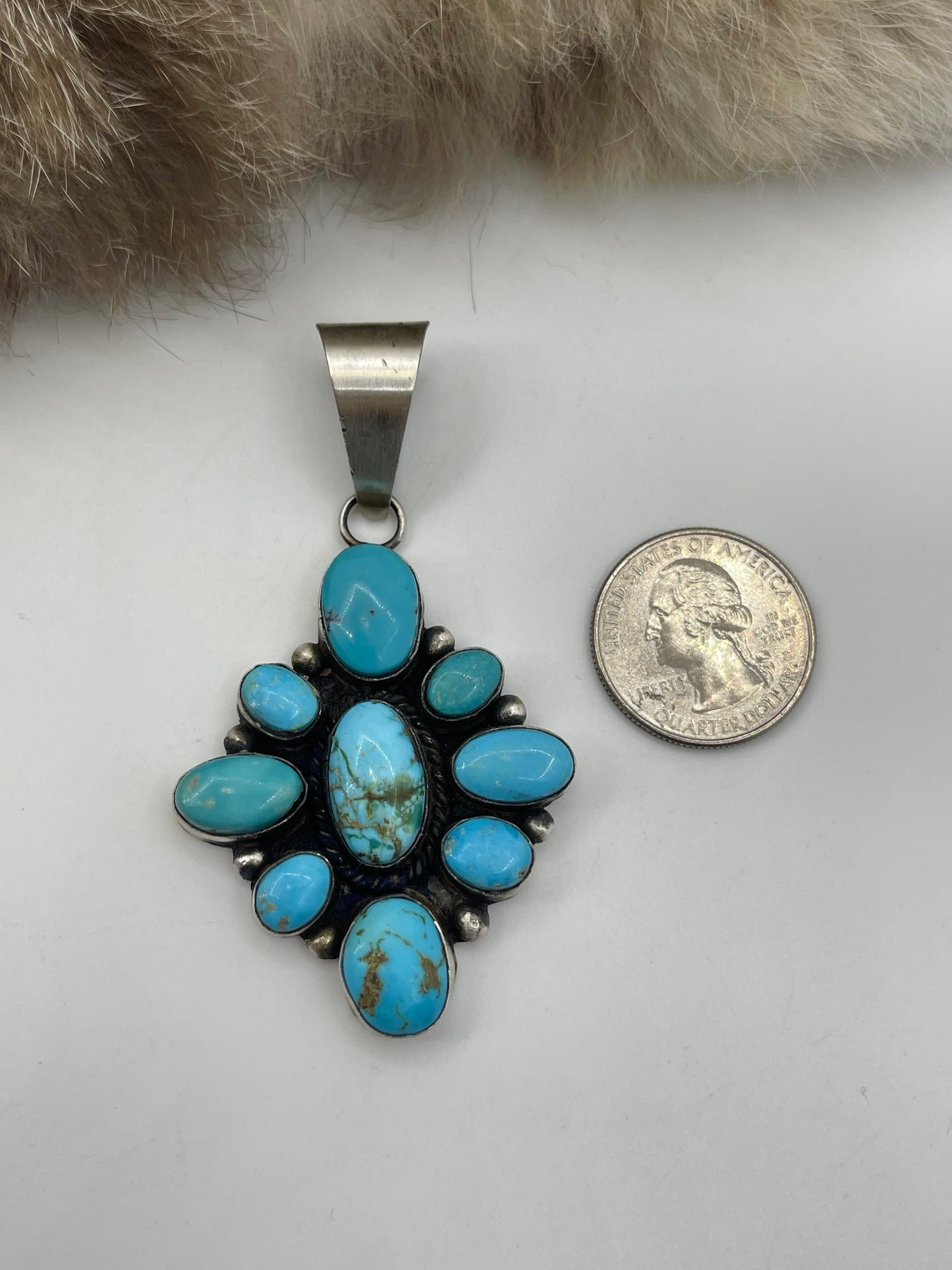 12mm Bail Sonoran Turquoise Cluster Pendant by Aldora Henry, Navajo